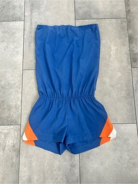 Karen Zambos blue retro tube top romper small